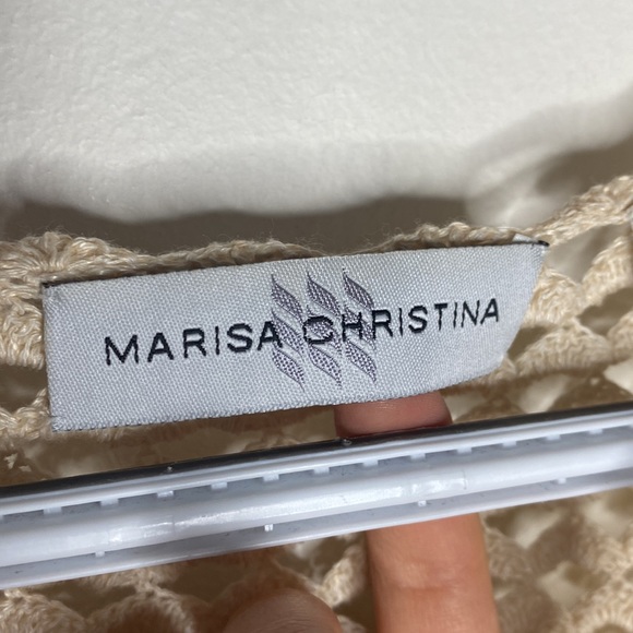 Marisa Christina linen blend beaded open knit crochet cardigan size XL - Picture 9 of 12